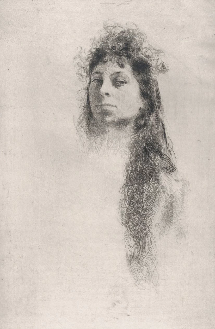 Testa di una Ragazza con Capelli Lunghi
